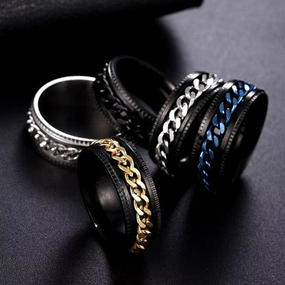 Anxiety Fidget Rings for Men Spining Titanium Stainless Steel Colorfully Spinner Rotatable Chain Jewelry Rotating Rings Men Gift