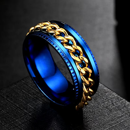 Anxiety Fidget Rings for Men Spining Titanium Stainless Steel Colorfully Spinner Rotatable Chain Jewelry Rotating Rings Men Gift