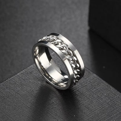 Anxiety Fidget Rings for Men Spining Titanium Stainless Steel Colorfully Spinner Rotatable Chain Jewelry Rotating Rings Men Gift