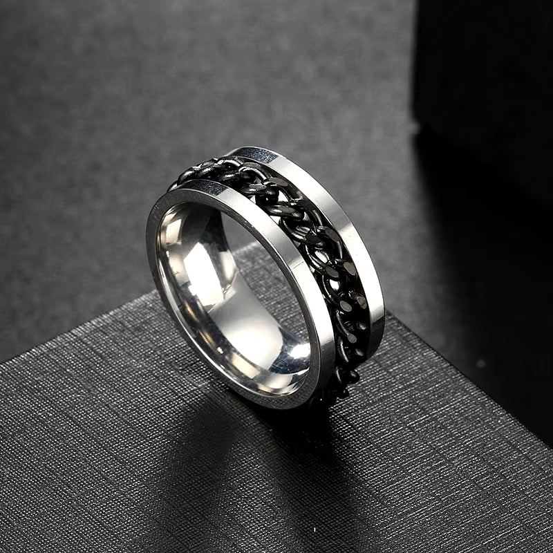 Anxiety Fidget Rings for Men Spining Titanium Stainless Steel Colorfully Spinner Rotatable Chain Jewelry Rotating Rings Men Gift