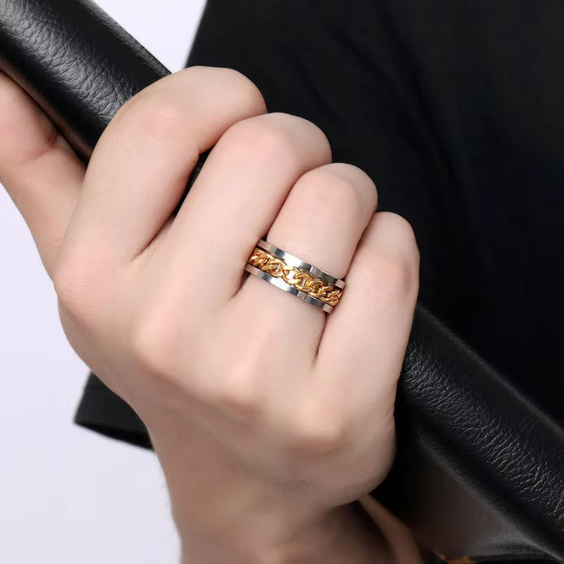 Anxiety Fidget Rings for Men Spining Titanium Stainless Steel Colorfully Spinner Rotatable Chain Jewelry Rotating Rings Men Gift