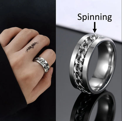 Anxiety Fidget Rings for Men Spining Titanium Stainless Steel Colorfully Spinner Rotatable Chain Jewelry Rotating Rings Men Gift