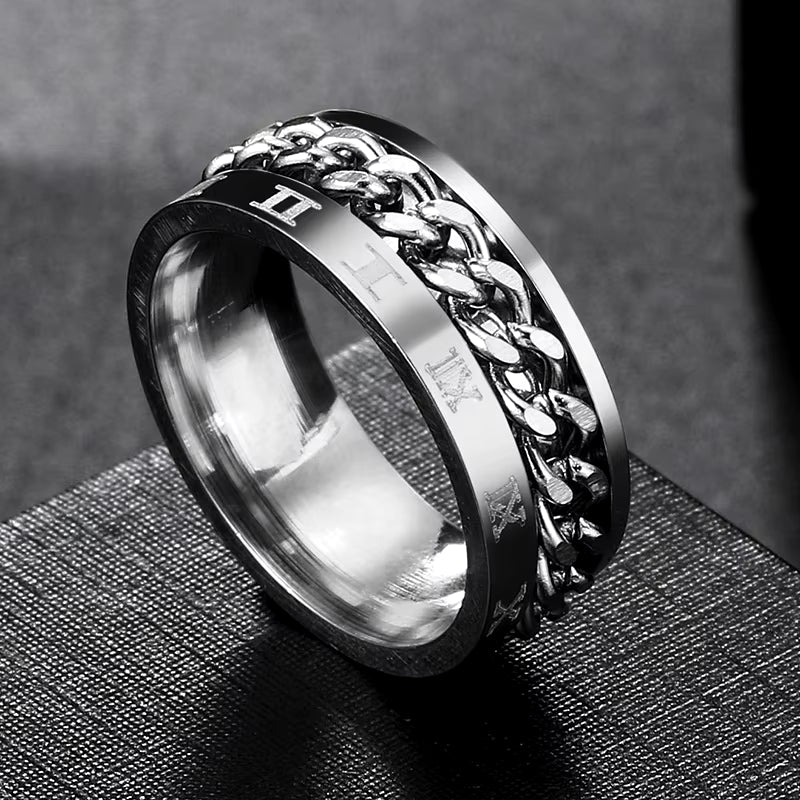 Anxiety Fidget Rings for Men Spining Titanium Stainless Steel Colorfully Spinner Rotatable Chain Jewelry Rotating Rings Men Gift