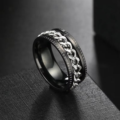 Anxiety Fidget Rings for Men Spining Titanium Stainless Steel Colorfully Spinner Rotatable Chain Jewelry Rotating Rings Men Gift