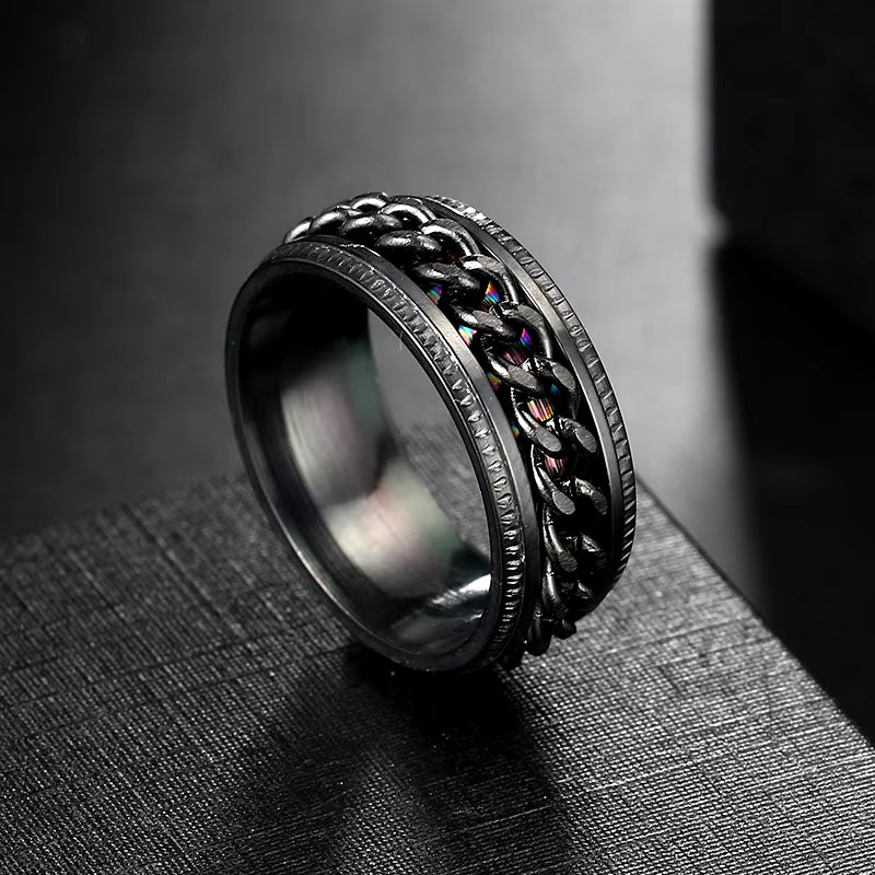 Anxiety Fidget Rings for Men Spining Titanium Stainless Steel Colorfully Spinner Rotatable Chain Jewelry Rotating Rings Men Gift