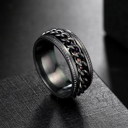 Anxiety Fidget Rings for Men Spining Titanium Stainless Steel Colorfully Spinner Rotatable Chain Jewelry Rotating Rings Men Gift