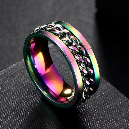 Anxiety Fidget Rings for Men Spining Titanium Stainless Steel Colorfully Spinner Rotatable Chain Jewelry Rotating Rings Men Gift